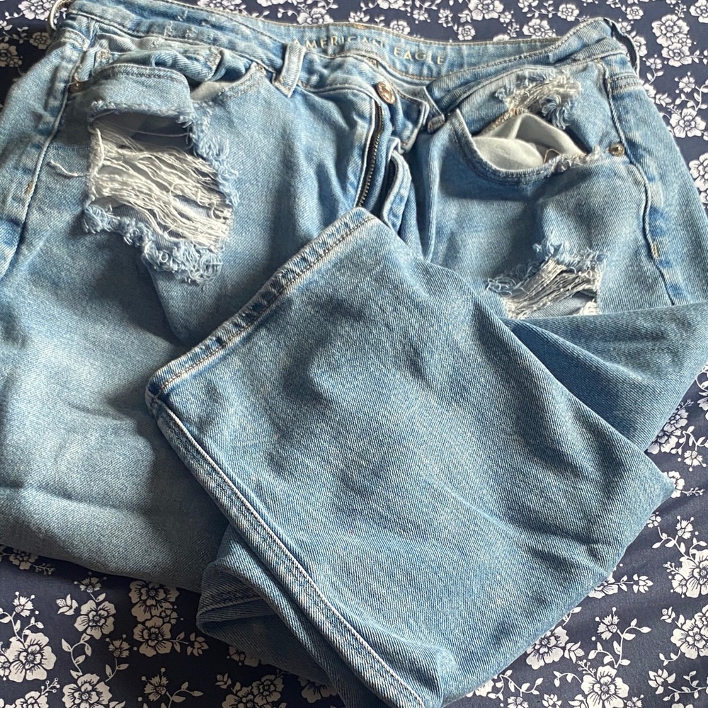 Aeropostale Light Blue Distressed Women's Straight Leg Jeans